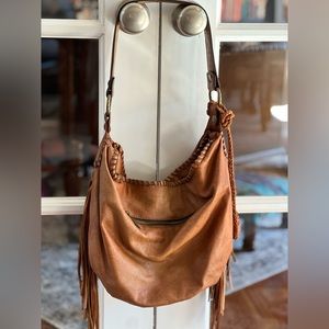 Patricia Nash camel color leather bag w fringe, & have wallet 2 match 4 sale 2